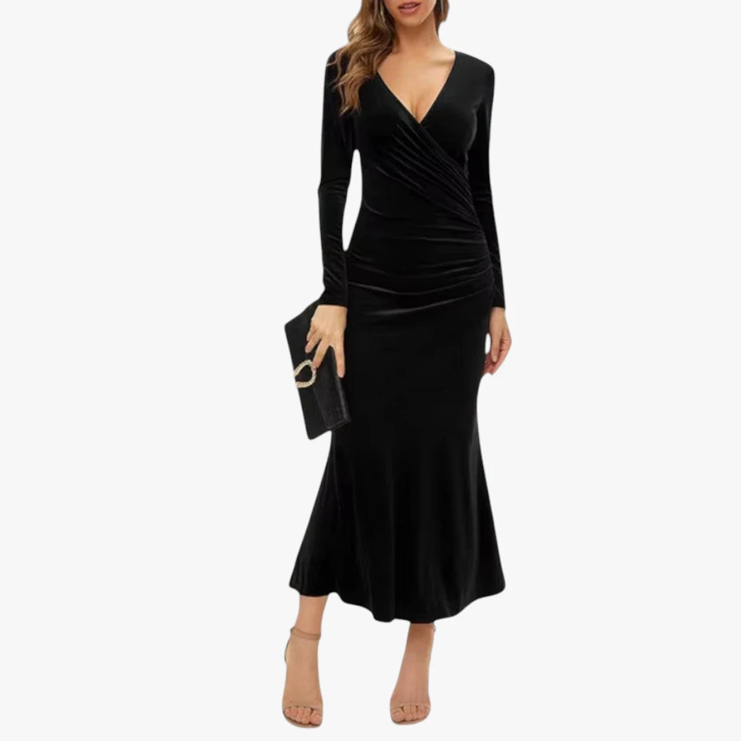 Miles & Luna Long Sleeve Velvet Maxi Dress Elegant Holiday Party Style for Women