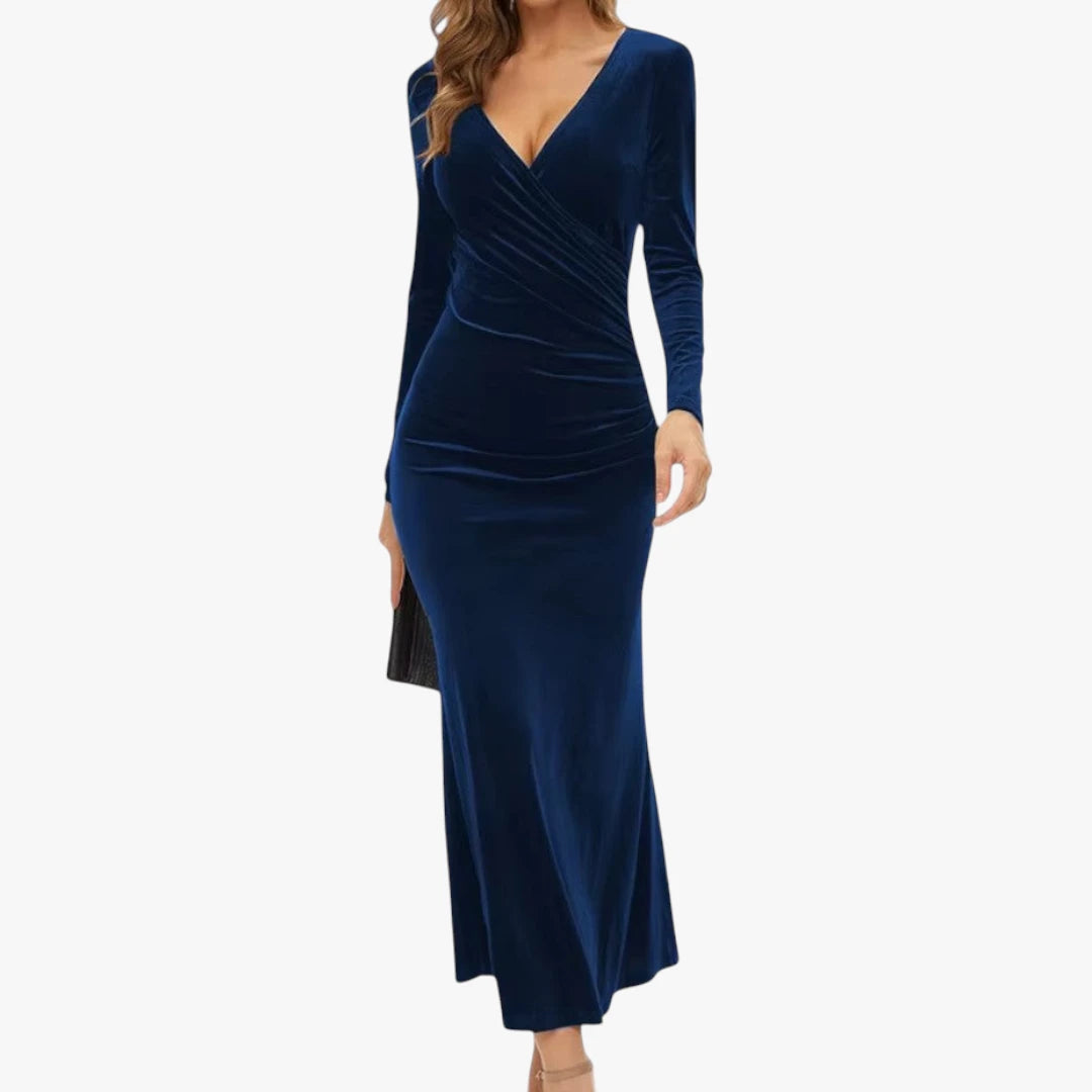 Miles & Luna Long Sleeve Velvet Maxi Dress Elegant Holiday Party Style for Women