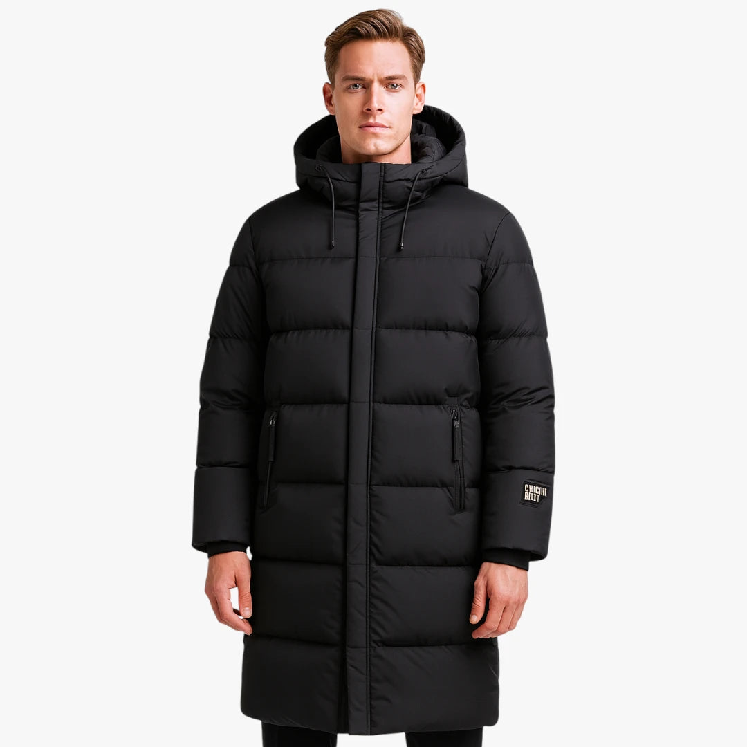 Miles & Luna Long Winter Jacket with Padded Warmth and Durable Stretch Fit for Men