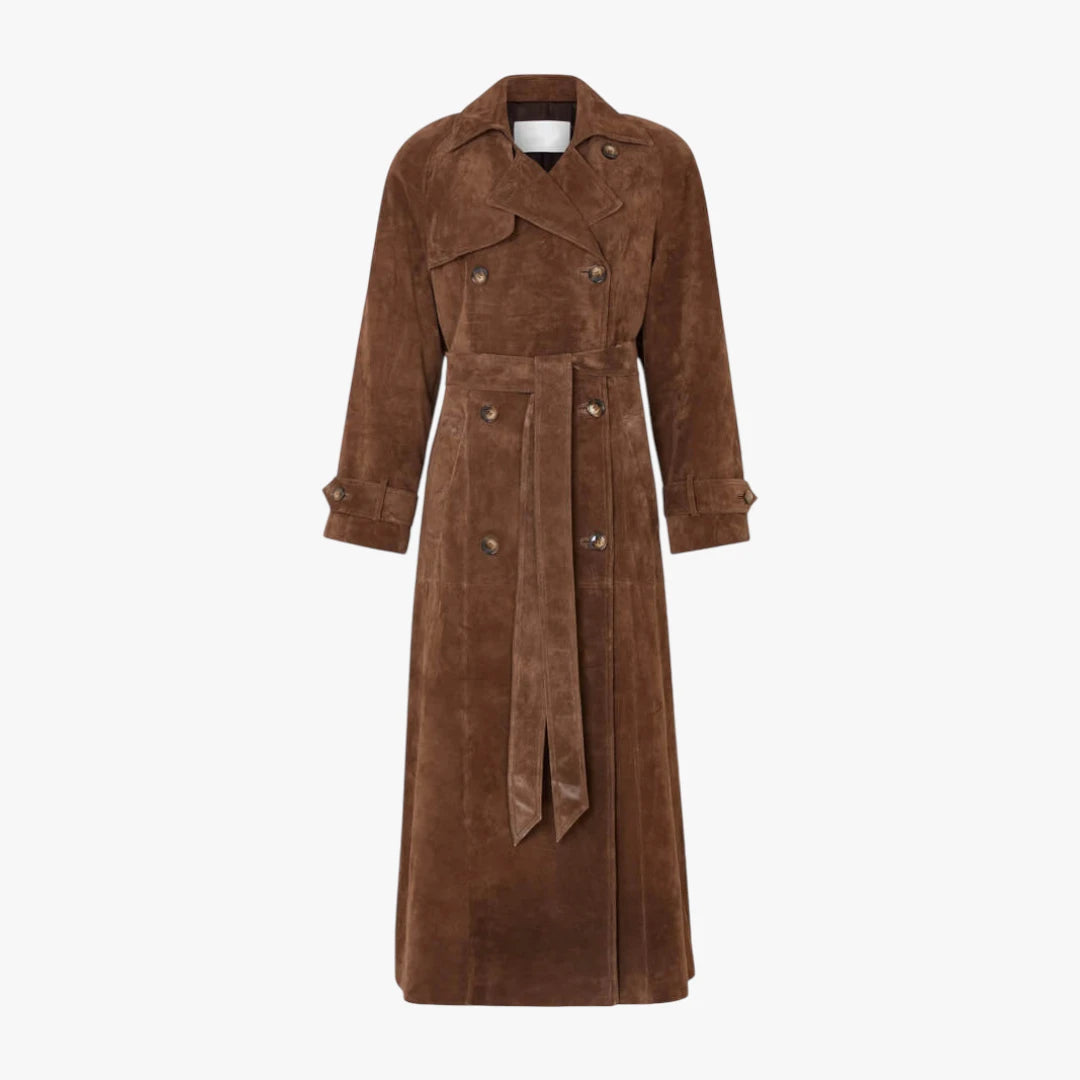 Miles & Luna Longline Faux Suede Trench Coat with Elegant Chic Silhouette for Women