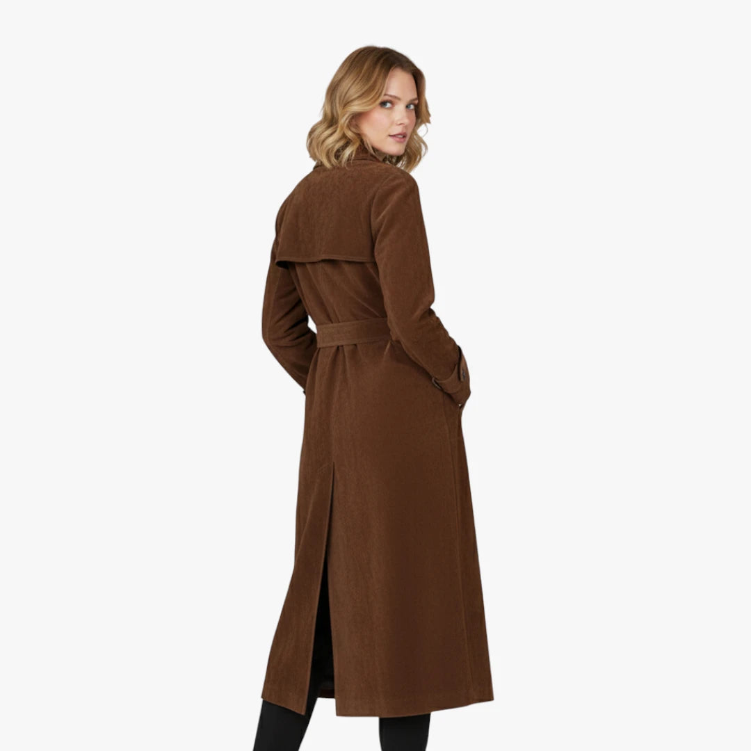 Miles & Luna Longline Faux Suede Trench Coat with Elegant Chic Silhouette for Women