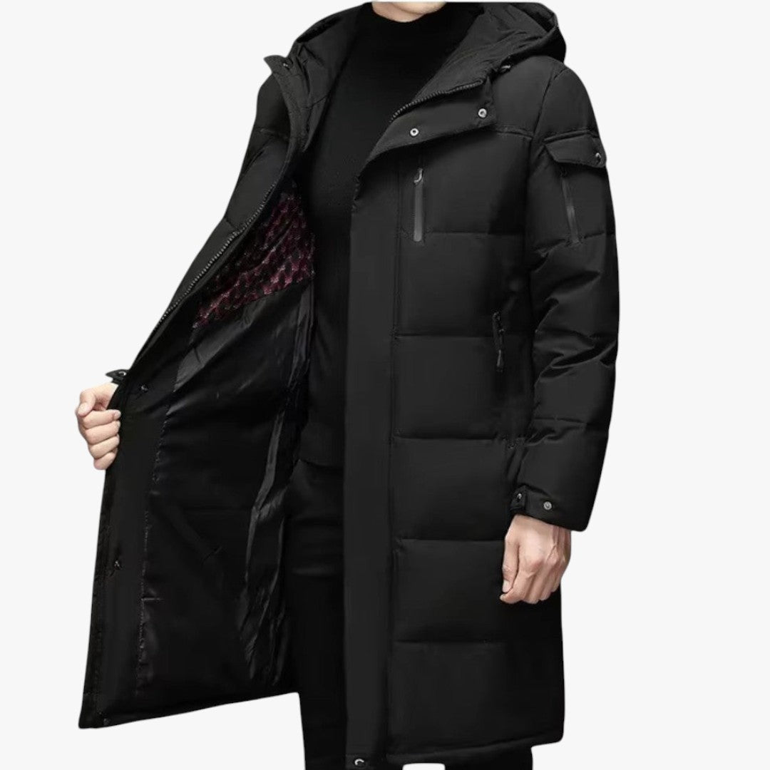 Miles & Luna Longline Hooded Puffer Jacket for Men