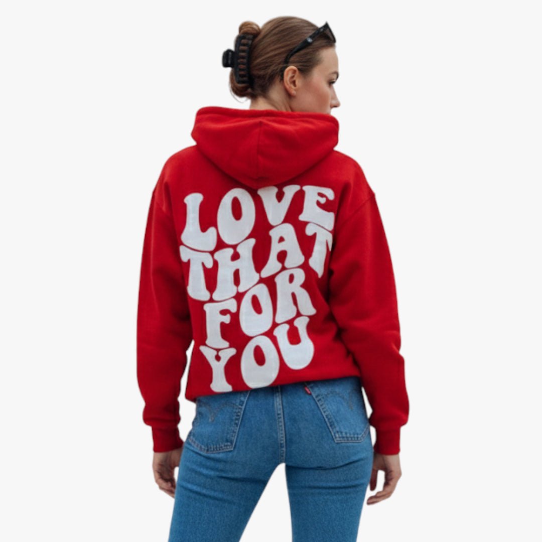 Miles & Luna Love That For You Oversized Sweatshirt Hoodie with Printed Back Text for Women