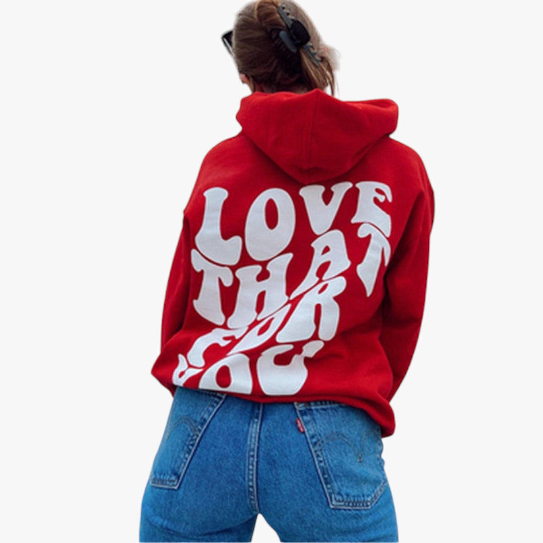 Miles & Luna Love That For You Oversized Sweatshirt Hoodie with Printed Back Text for Women