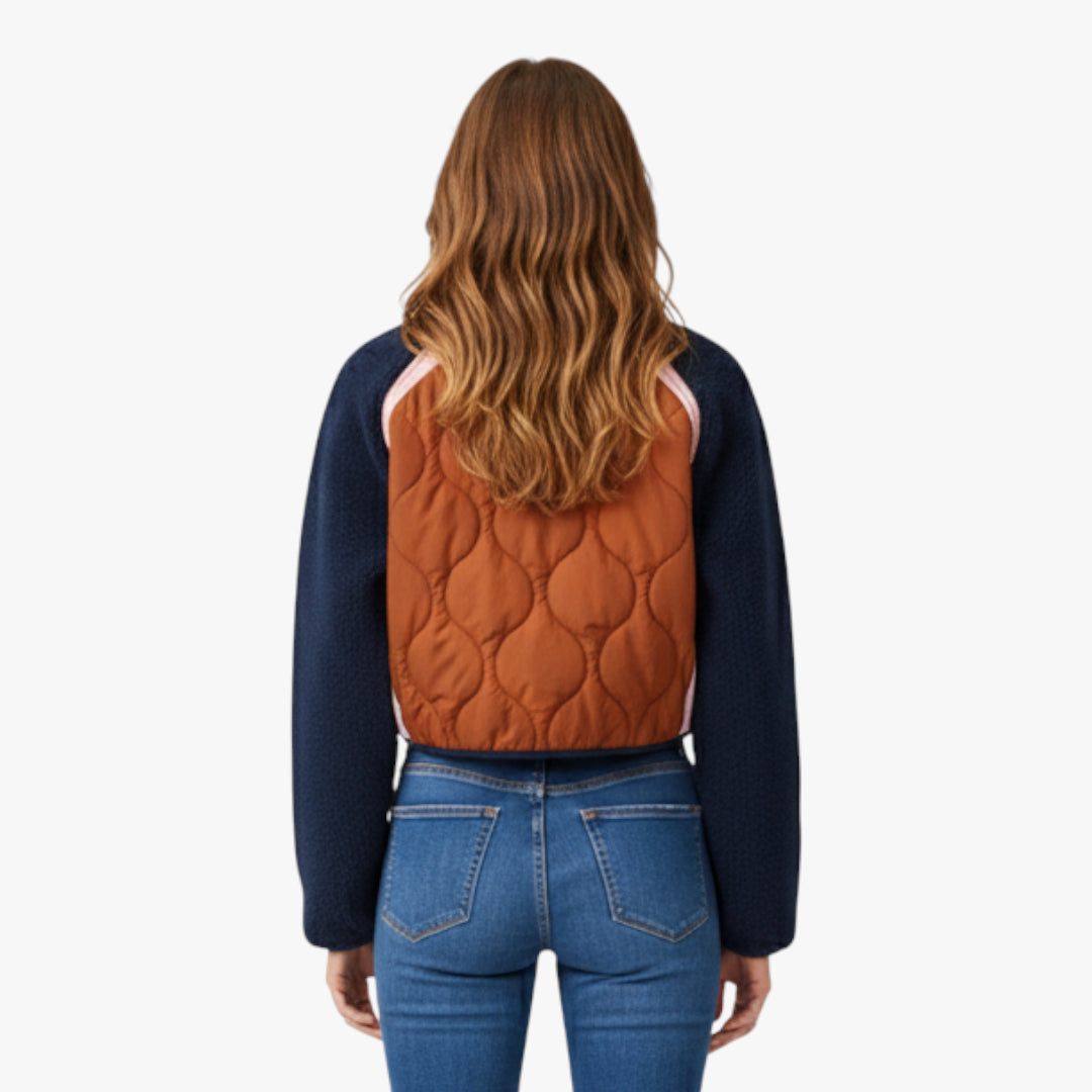 Miles & Luna Marina Patchwork Quilted Jacket with Contrast Stitching and Oversized Fit for Women