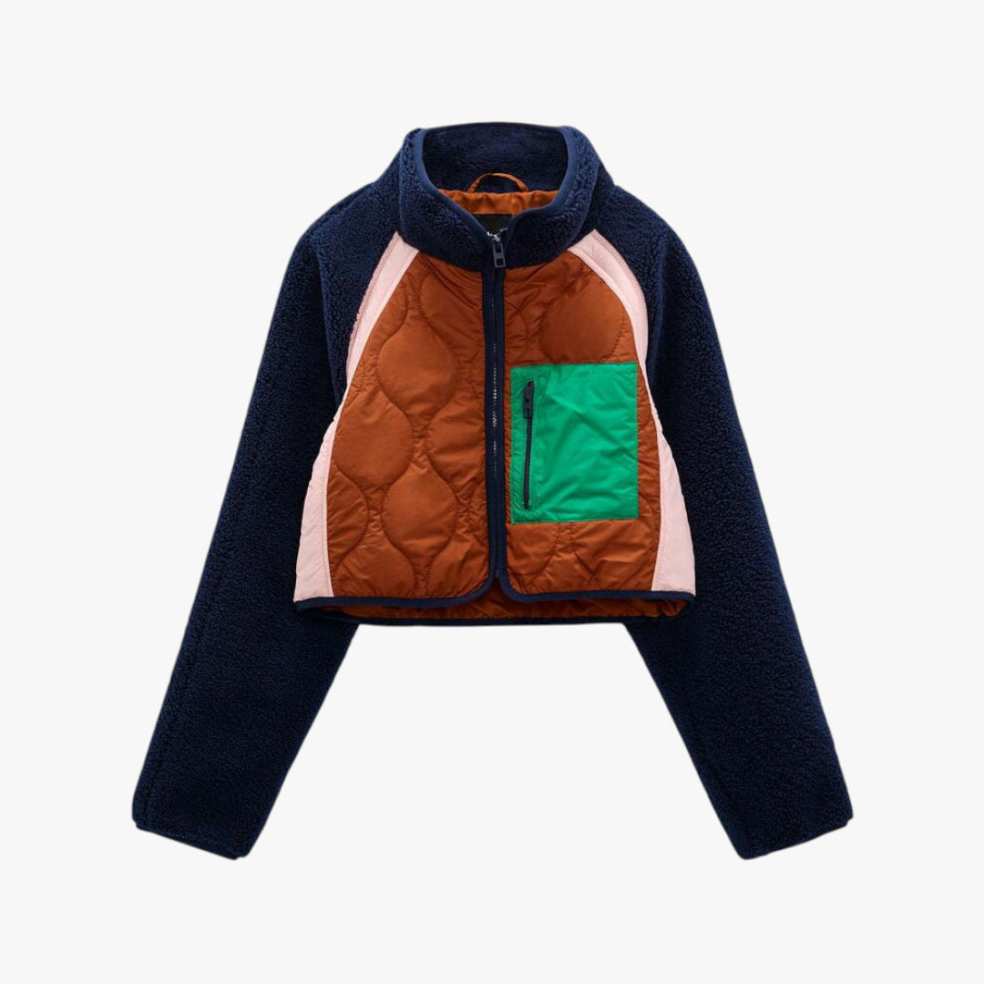 Miles & Luna Marina Patchwork Quilted Jacket with Contrast Stitching and Oversized Fit for Women
