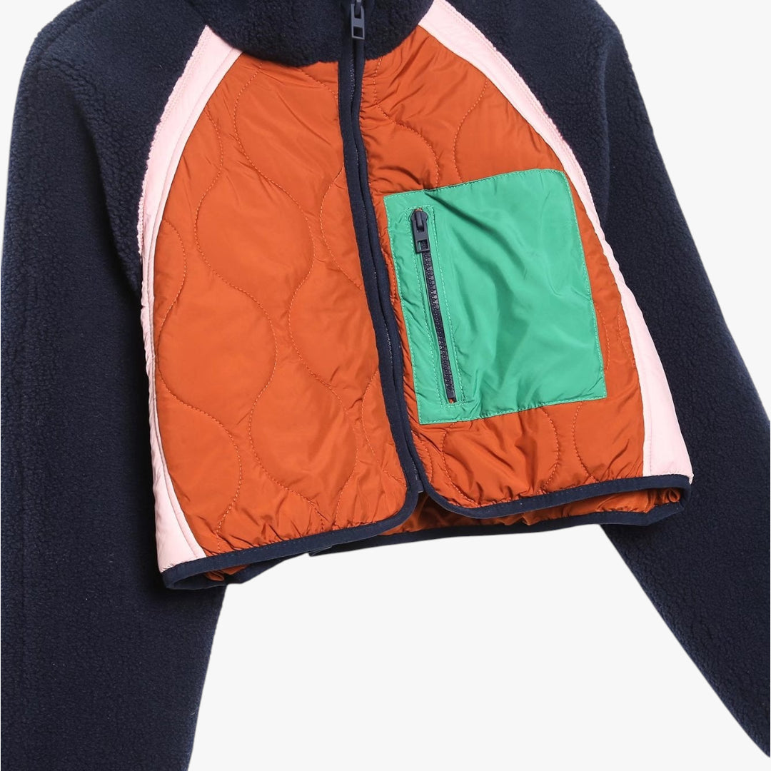 Miles & Luna Marina Patchwork Quilted Jacket with Contrast Stitching and Oversized Fit for Women