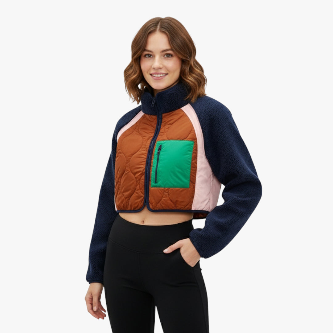 Miles & Luna Marina Patchwork Quilted Jacket with Contrast Stitching and Oversized Fit for Women