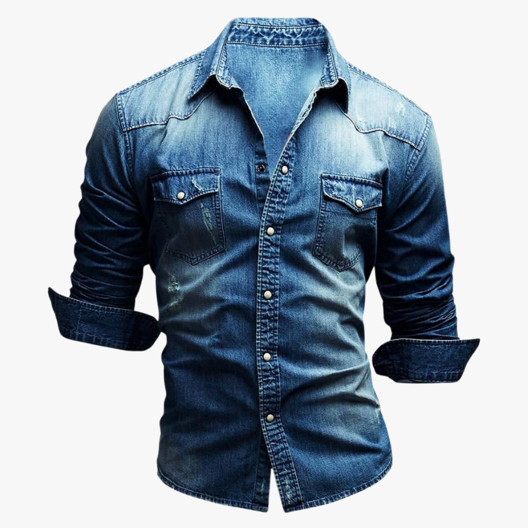 Miles & Luna | Men's Long-Sleeved Denim Shirt with Button Closure