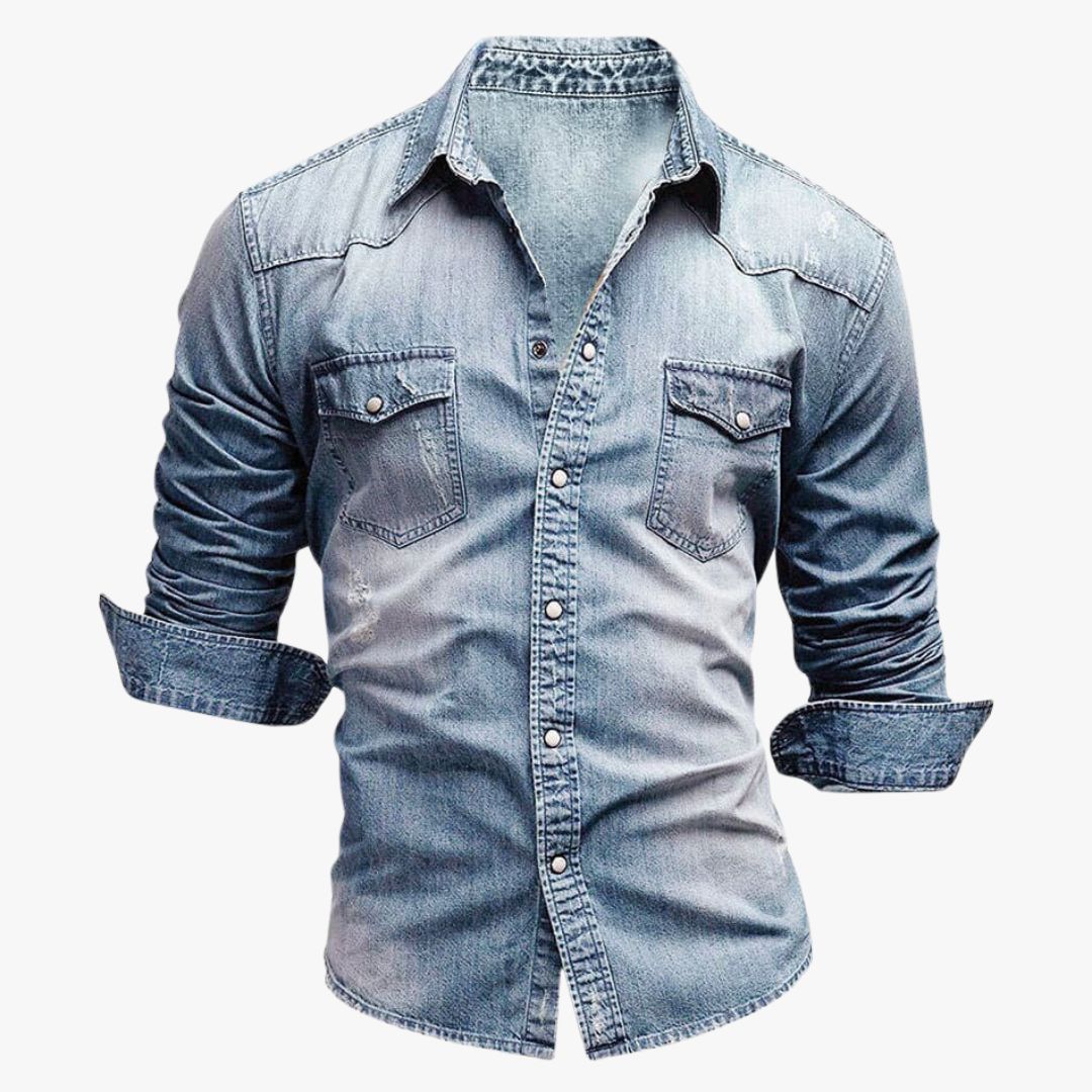 Miles & Luna | Men's Long-Sleeved Denim Shirt with Button Closure
