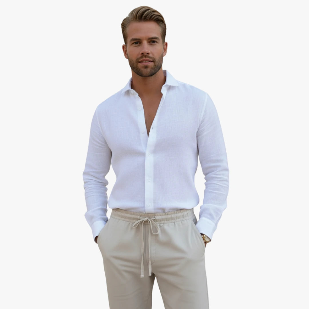 Miles & Luna Old Money Linen Shirt with Relaxed Fit and Effortless Summer Elegance for Men