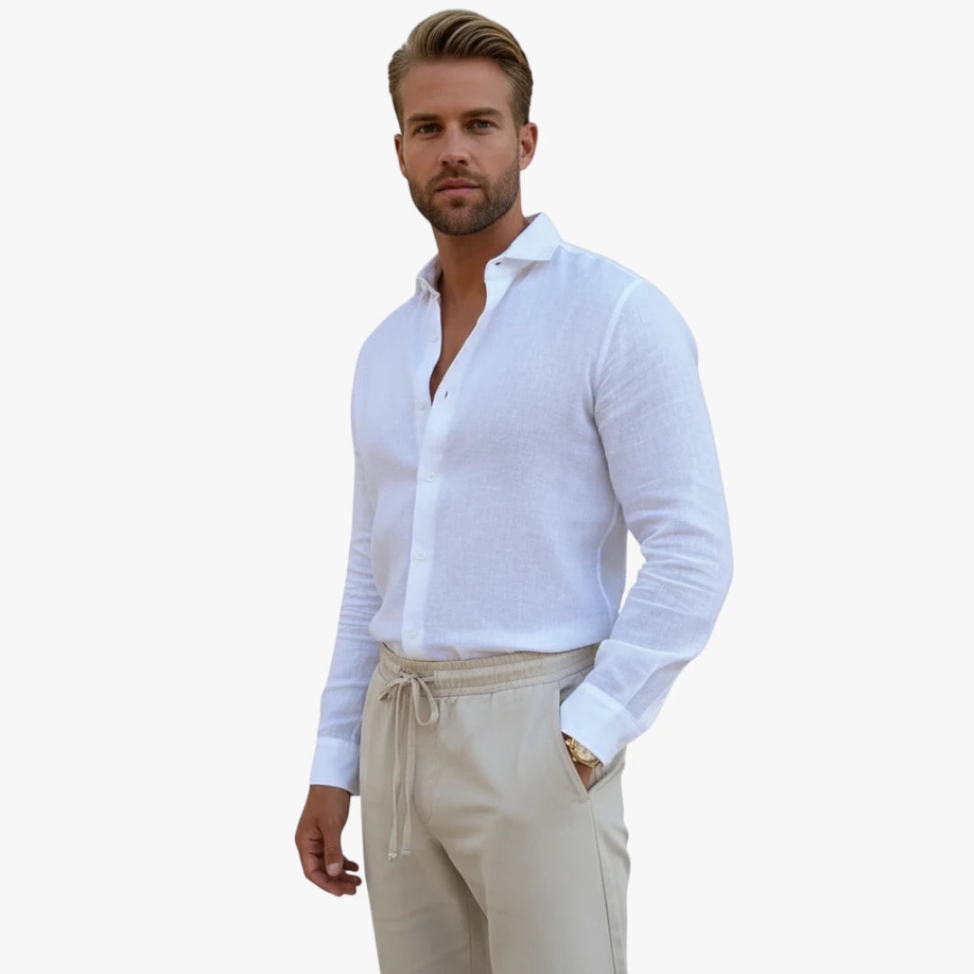 Miles & Luna Old Money Linen Shirt with Relaxed Fit and Effortless Summer Elegance for Men