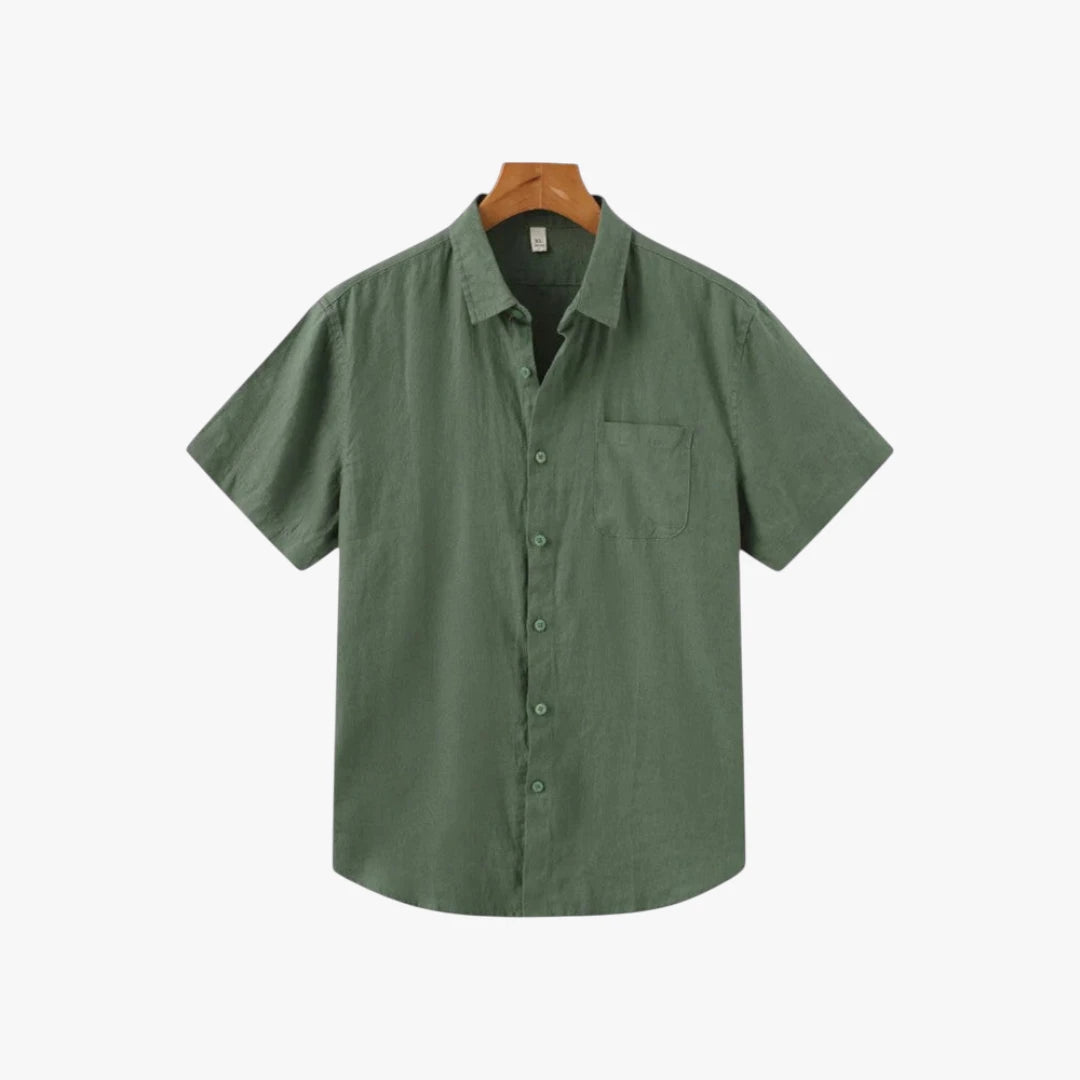 Miles & Luna Old Money Linen Short Sleeve Button Up Shirt Breathable Summer Style for Men