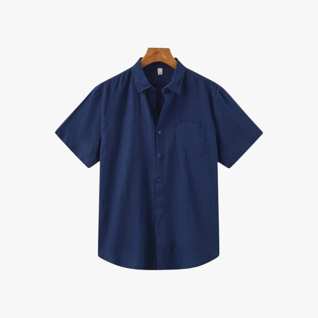 Miles & Luna Old Money Linen Short Sleeve Button Up Shirt Breathable Summer Style for Men