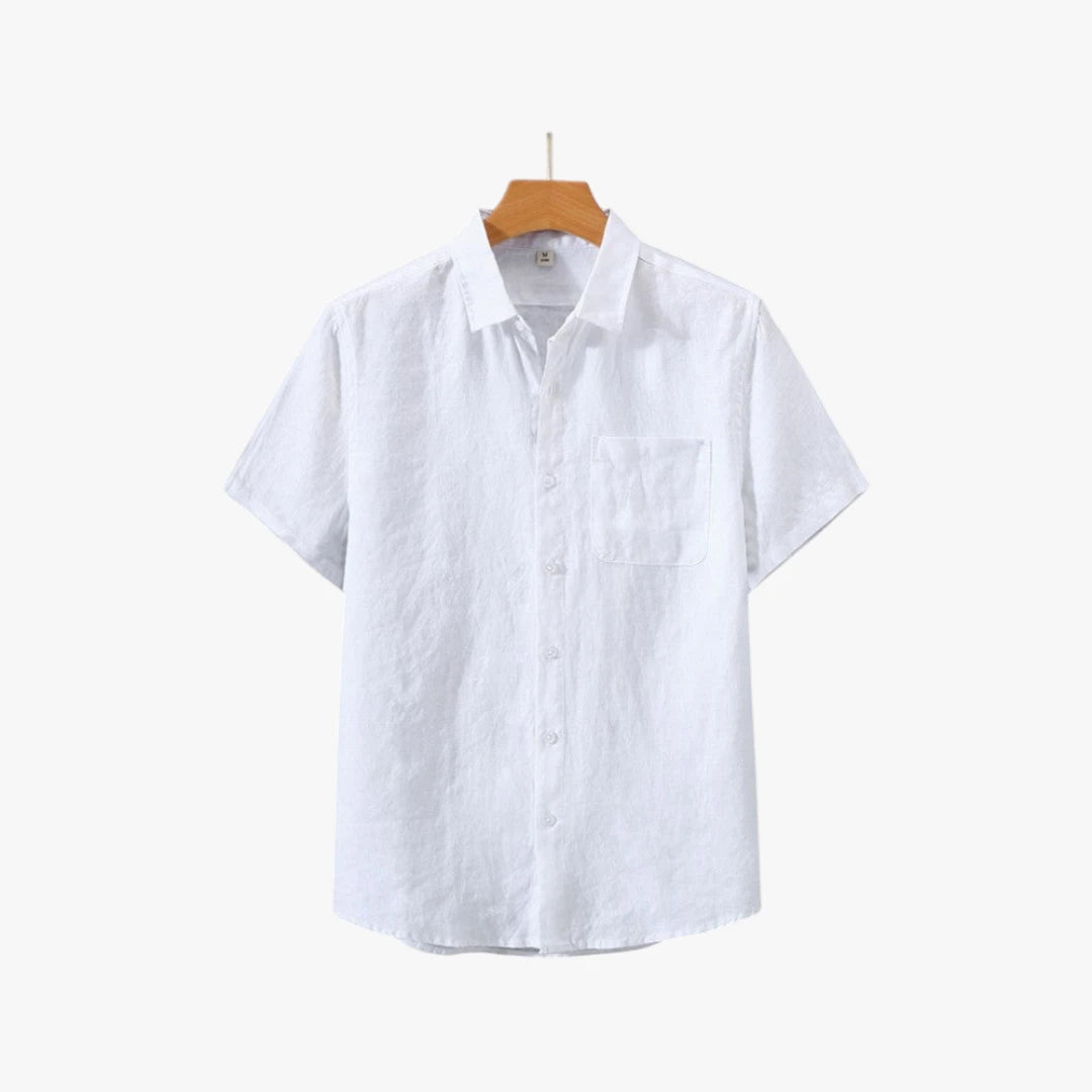 Miles & Luna Old Money Linen Short Sleeve Button Up Shirt Breathable Summer Style for Men