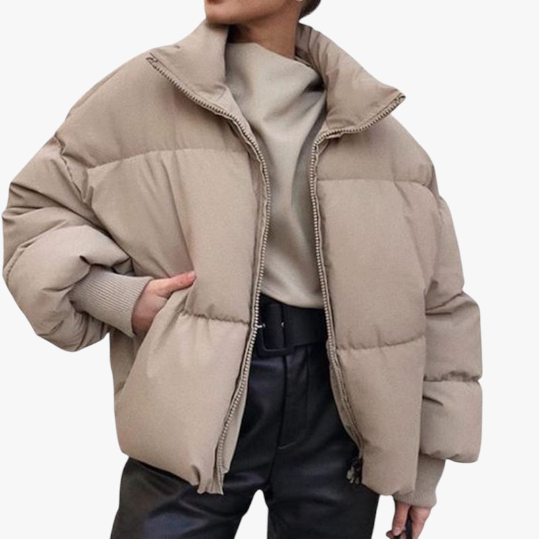 Miles & Luna Oversized Puffer Jacket with Stand Collar and Front Pockets for Women