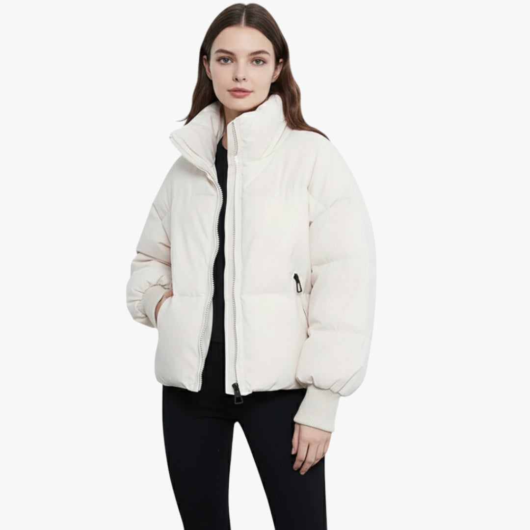 Miles & Luna Oversized Puffer Jacket with Stand Collar and Front Pockets for Women