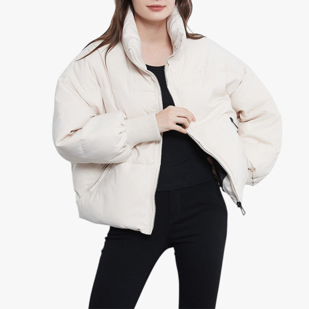 Miles & Luna Oversized Puffer Jacket with Stand Collar and Front Pockets for Women