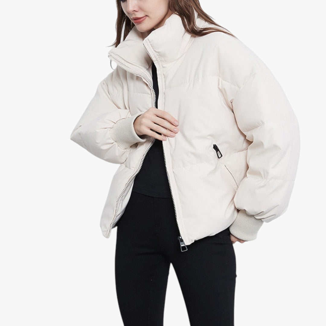 Miles & Luna Oversized Puffer Jacket with Stand Collar and Front Pockets for Women