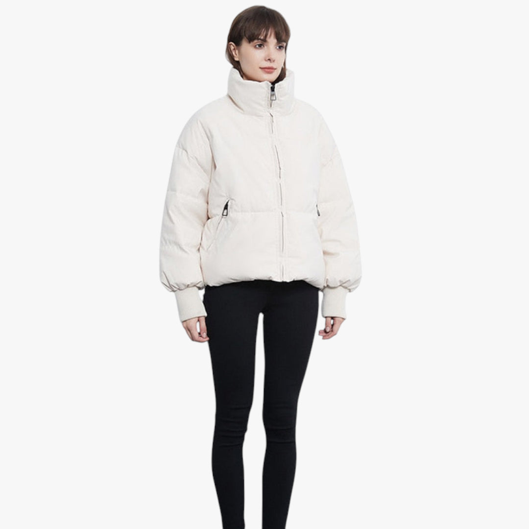 Miles & Luna Oversized Puffer Jacket with Stand Collar and Front Pockets for Women