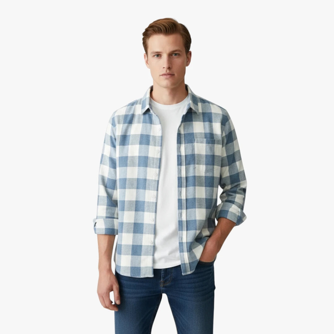 Miles & Luna Plaid Button Up Shirt with Soft Woven Fabric and Timeless Casual Style for Men