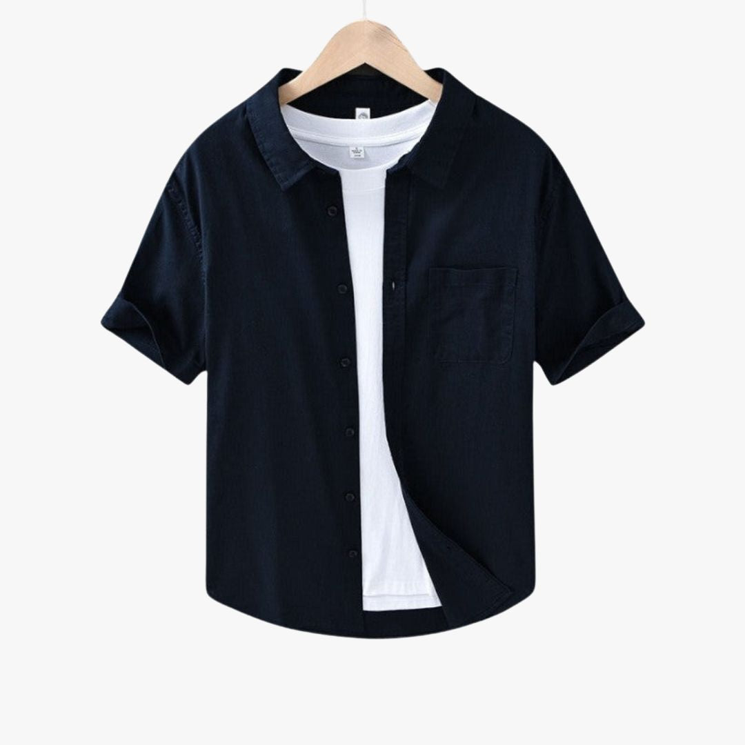 Miles & Luna | Pure Linen Short Sleeve T-Shirt - Button Polo Shirt for Men