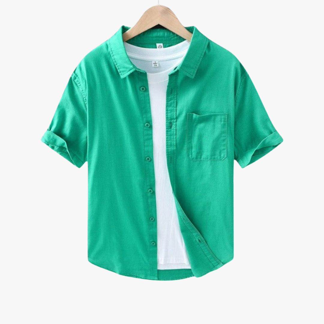 Miles & Luna | Pure Linen Short Sleeve T-Shirt - Button Polo Shirt for Men