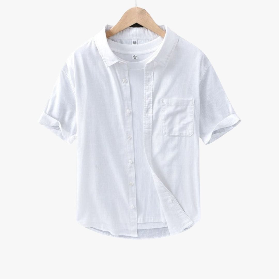 Miles & Luna | Pure Linen Short Sleeve T-Shirt - Button Polo Shirt for Men