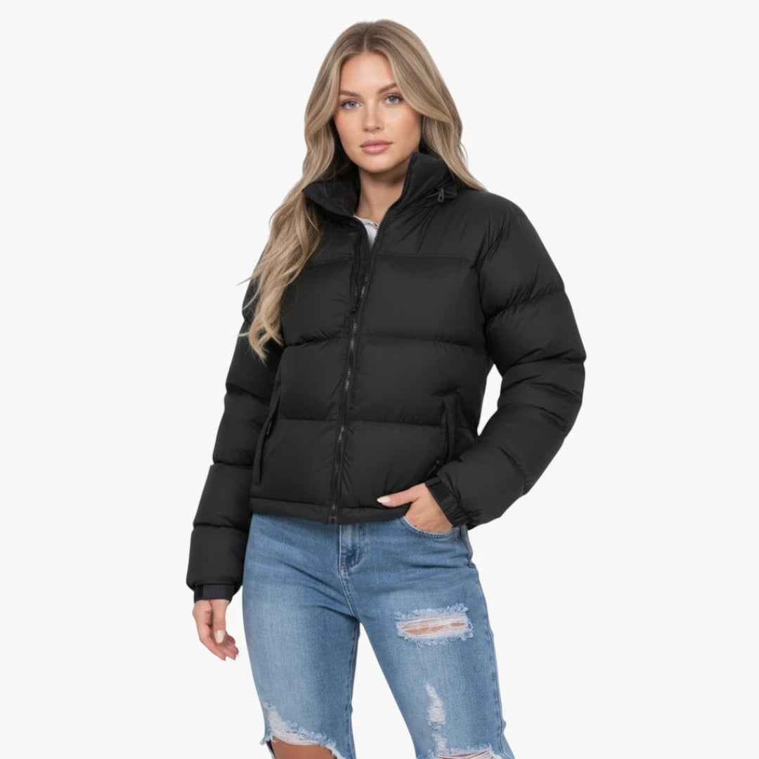 Miles & Luna Quilted Padded Weather-Resistant Puffer Jacket with Concealed Hood for Women