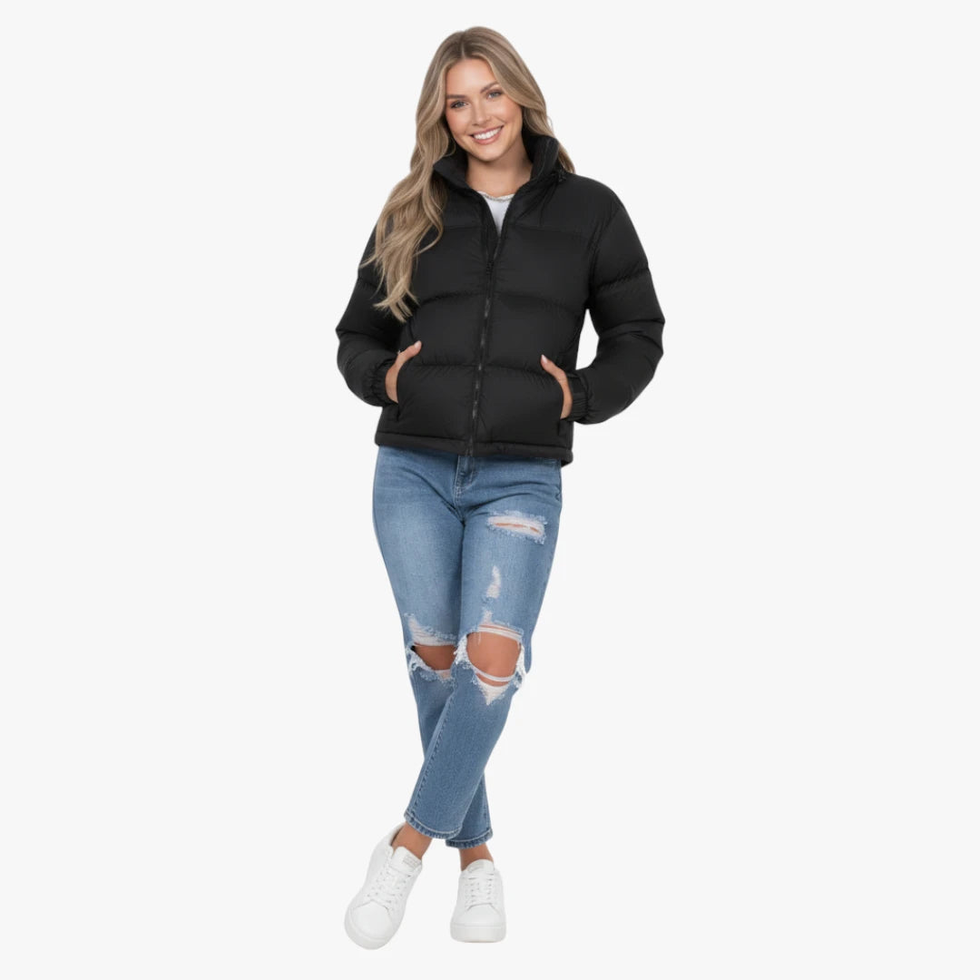 Miles & Luna Quilted Padded Weather-Resistant Puffer Jacket with Concealed Hood for Women