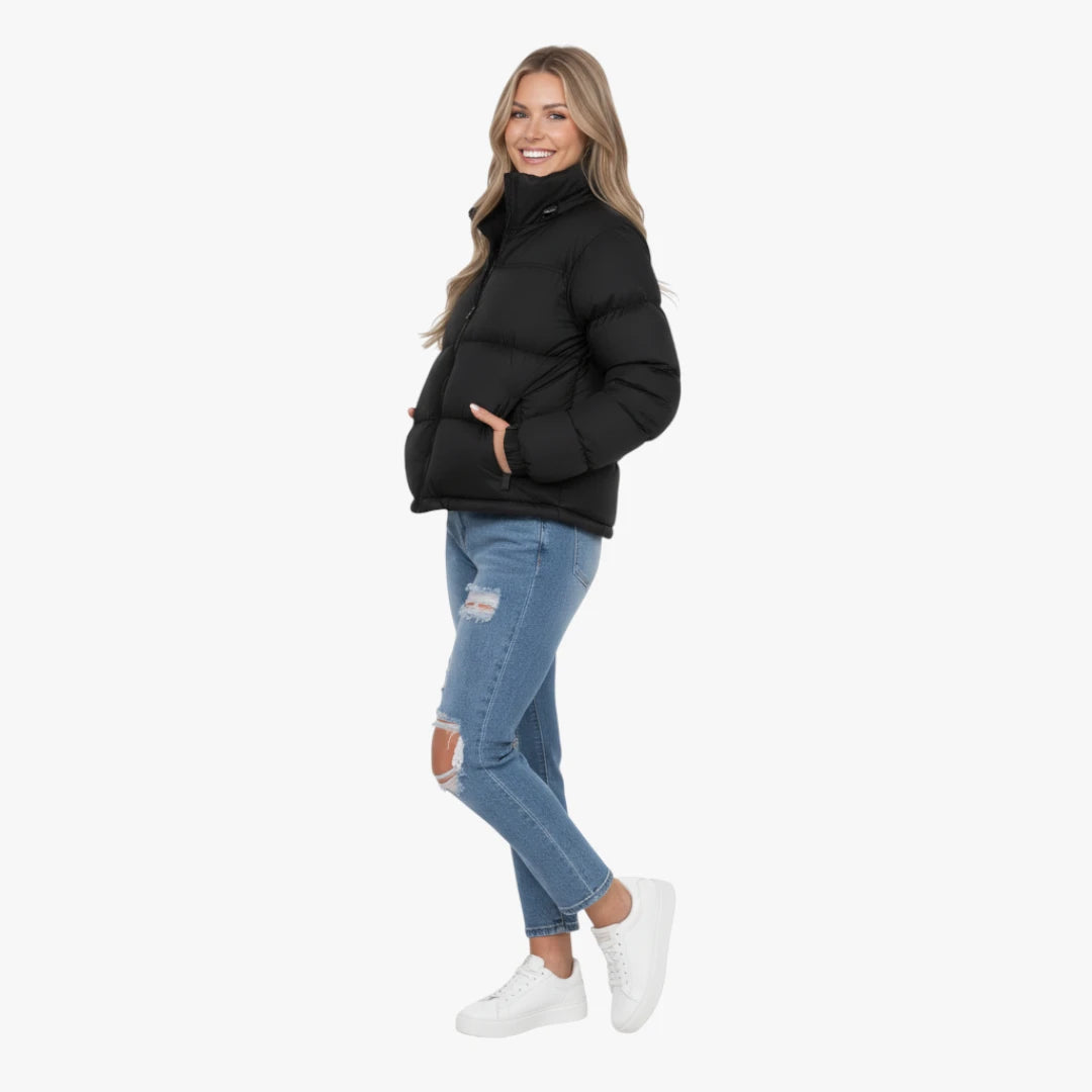Miles & Luna Quilted Padded Weather-Resistant Puffer Jacket with Concealed Hood for Women