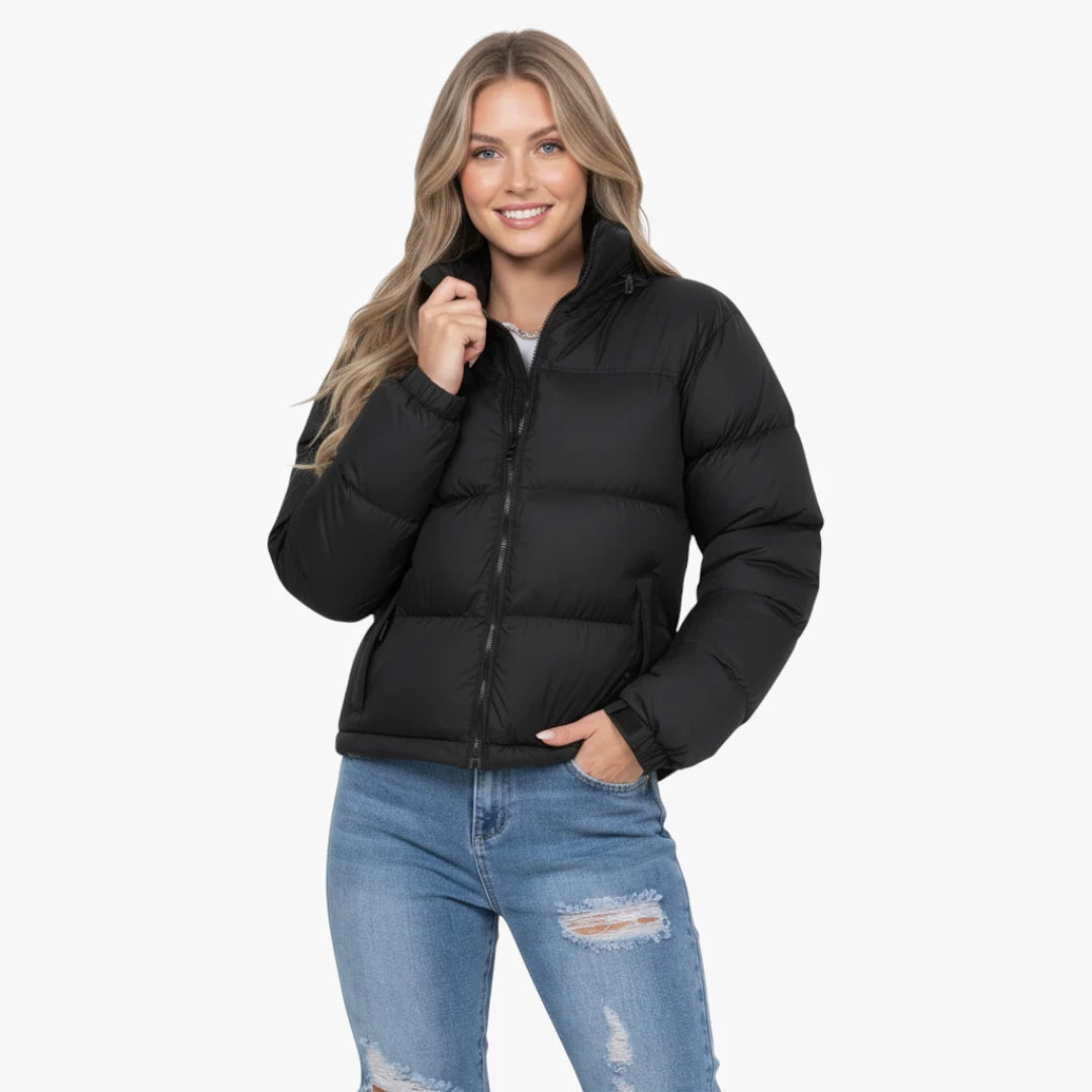 Miles & Luna Quilted Padded Weather-Resistant Puffer Jacket with Concealed Hood for Women