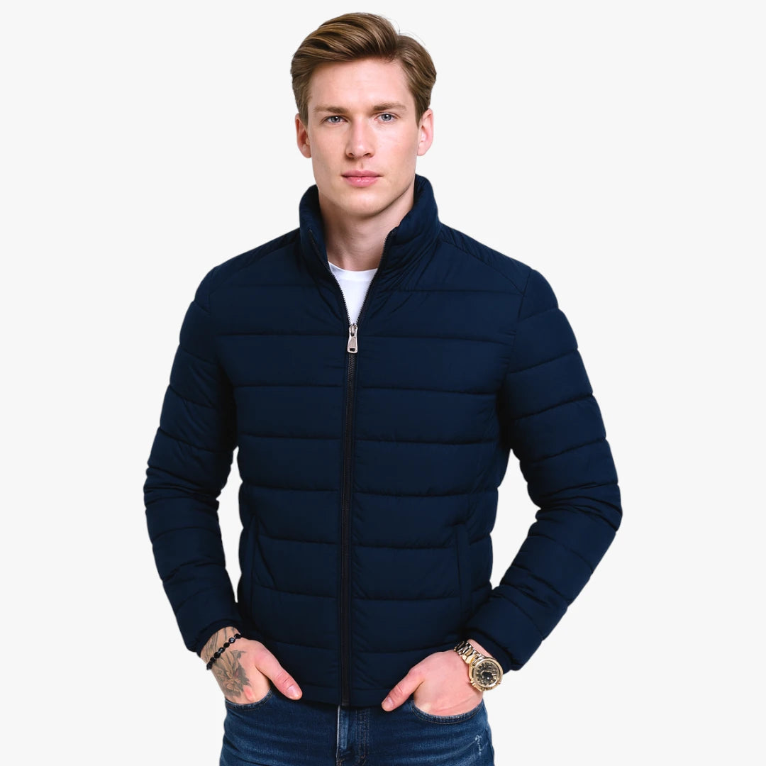 Miles & Luna Quilted Puffer Jacket with High Collar and Sleek Fitted Style for Men