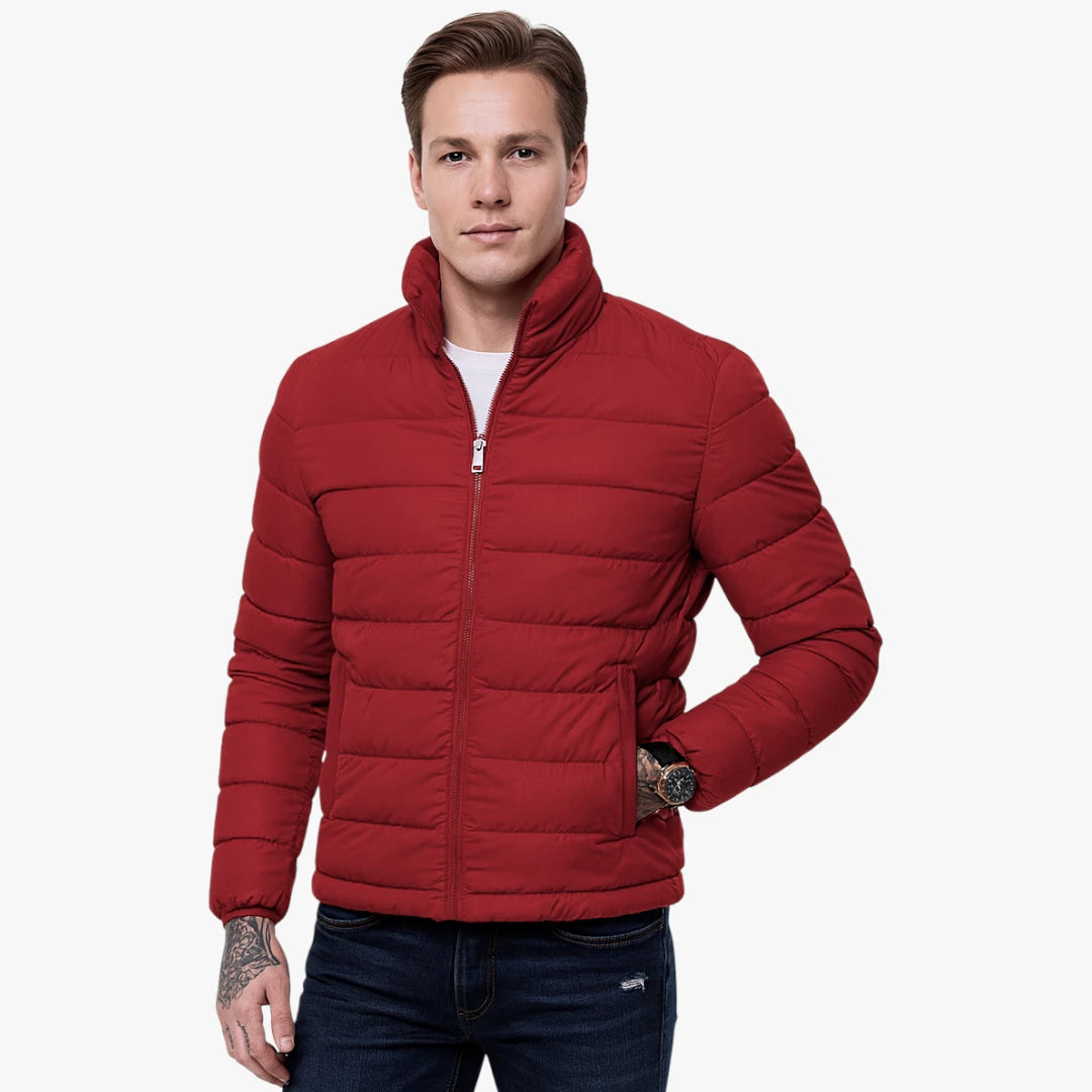 Miles & Luna Quilted Puffer Jacket with High Collar and Sleek Fitted Style for Men