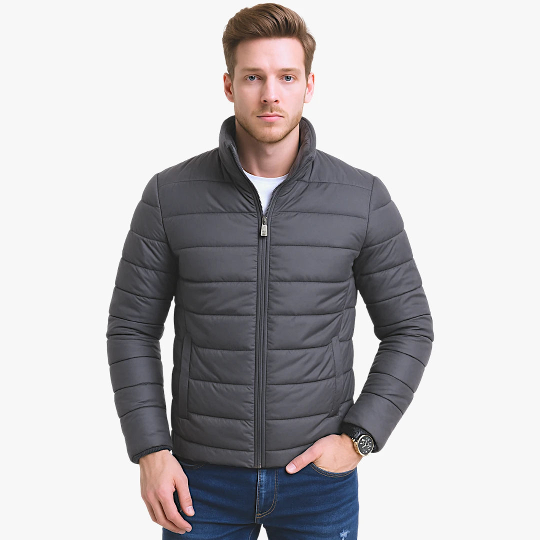 Miles & Luna Quilted Puffer Jacket with High Collar and Sleek Fitted Style for Men