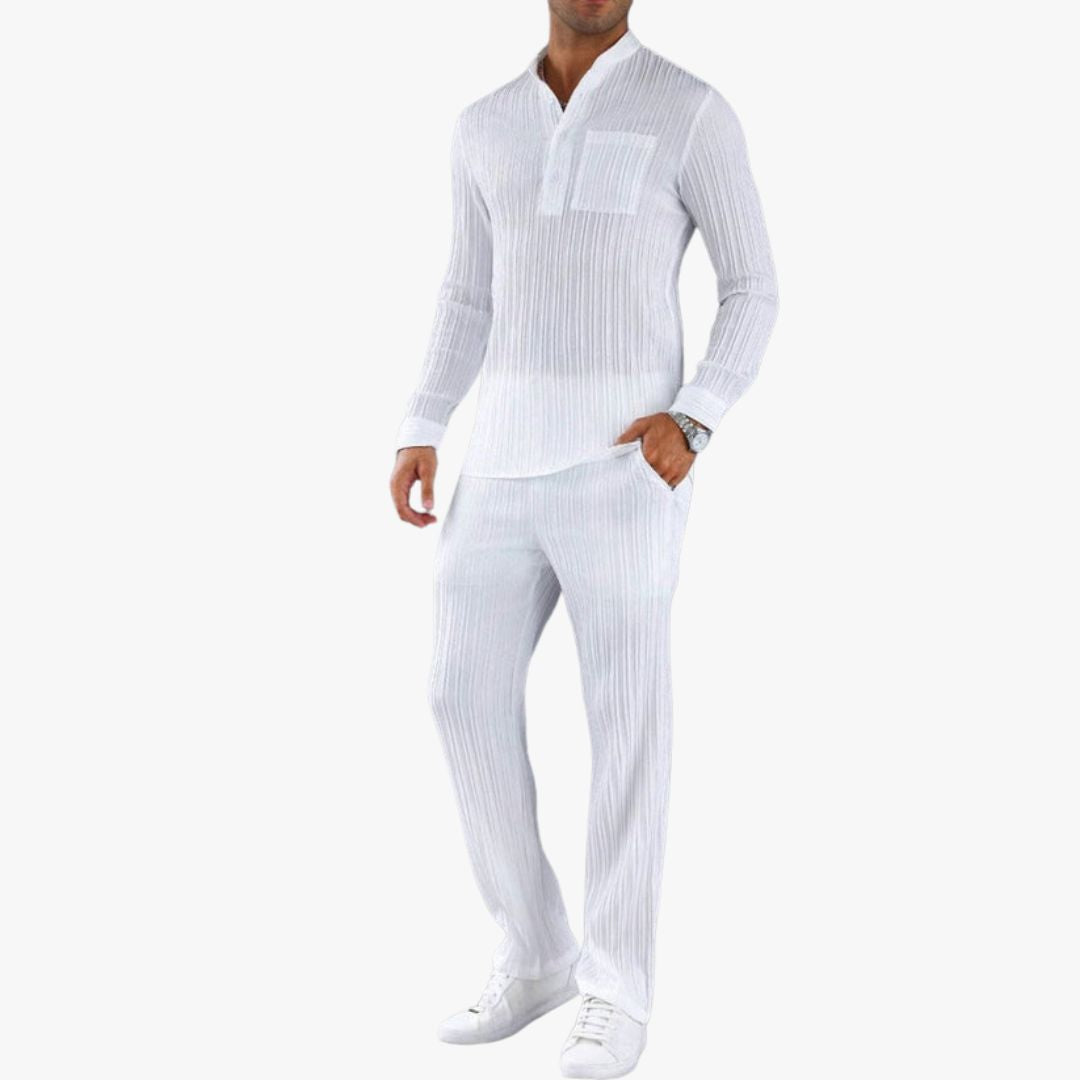 Miles & Luna Shirt and Trousers Set Slim Fit Ribbed Texture Lightweight Breathable Fabric for Men