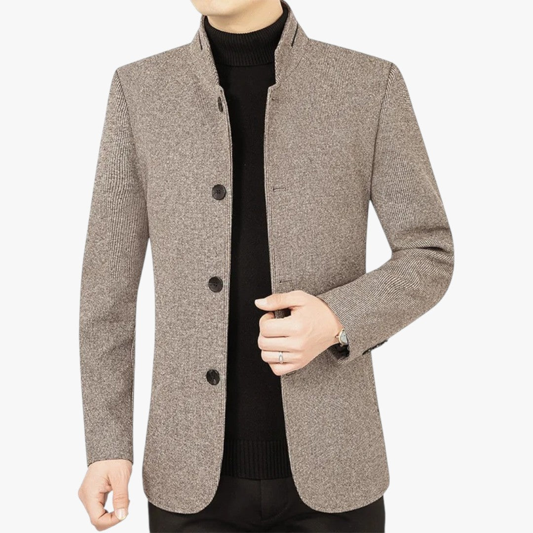 Miles & Luna Slim Fit Blazer with Stand-Up Collar and Four-Button Closure for Men