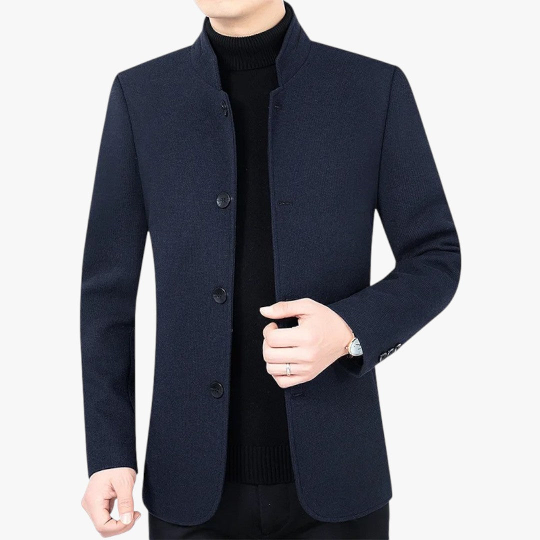 Miles & Luna Slim Fit Blazer with Stand-Up Collar and Four-Button Closure for Men