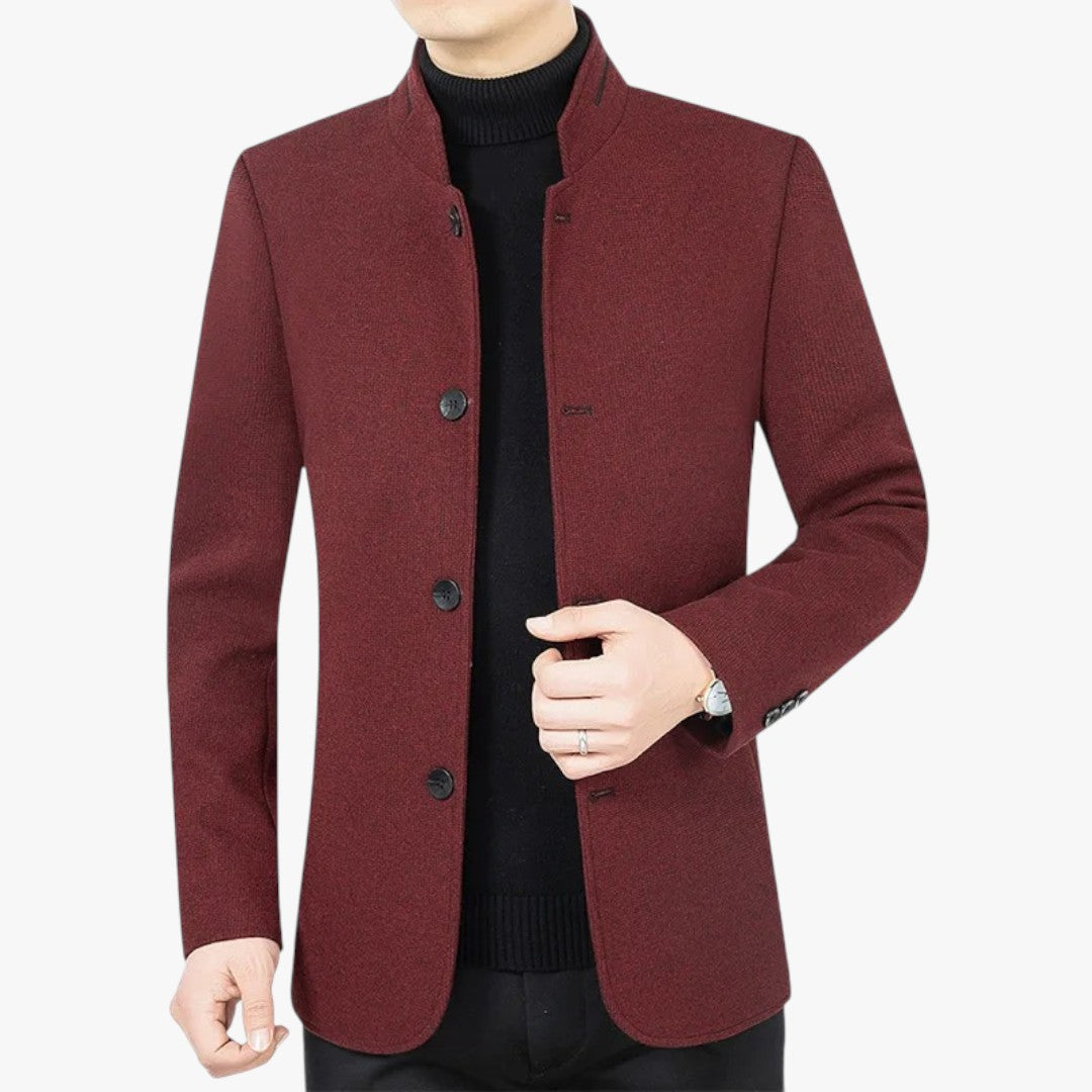 Miles & Luna Slim Fit Blazer with Stand-Up Collar and Four-Button Closure for Men