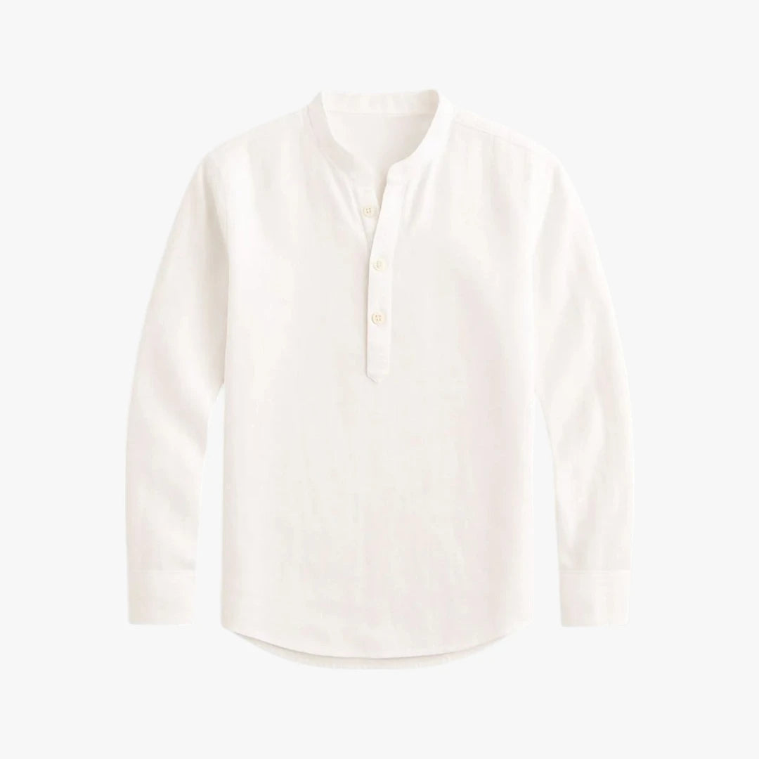 Miles & Luna Slim Fit Linen Shirt with Banded Collar Lightweight Summer Style for Men
