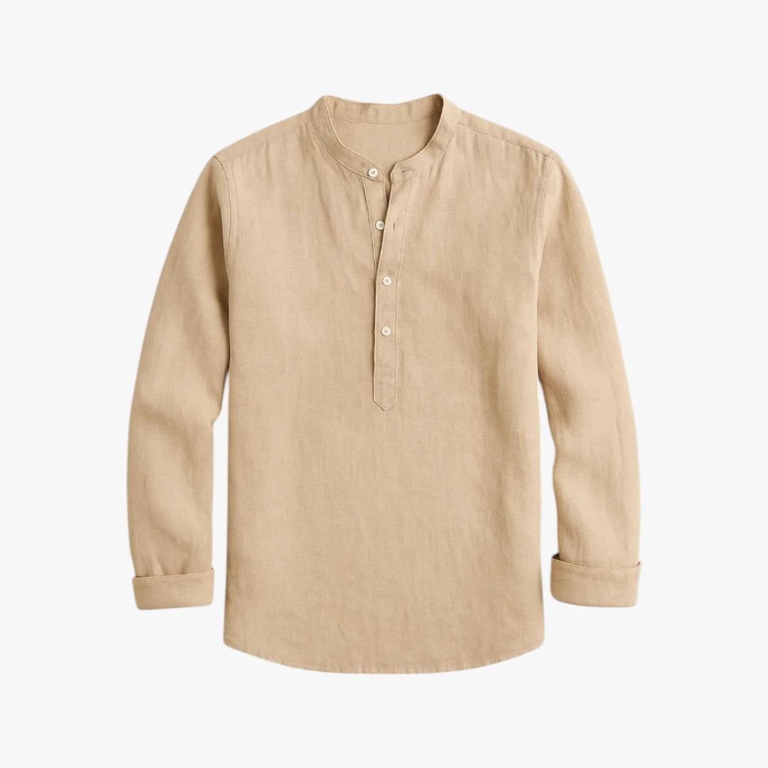 Miles & Luna Slim Fit Linen Shirt with Banded Collar Lightweight Summer Style for Men