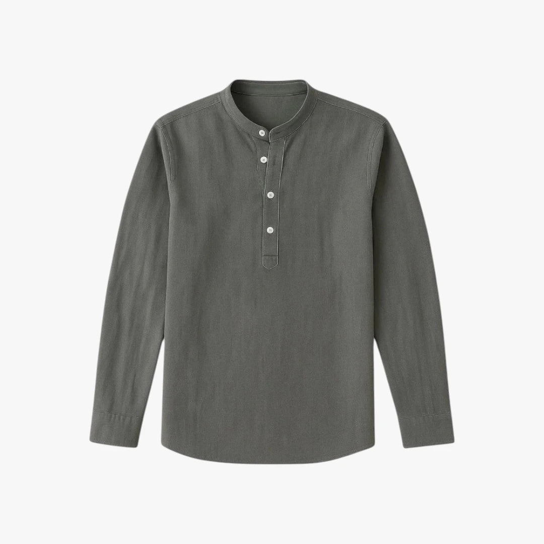 Miles & Luna Slim Fit Linen Shirt with Banded Collar Lightweight Summer Style for Men