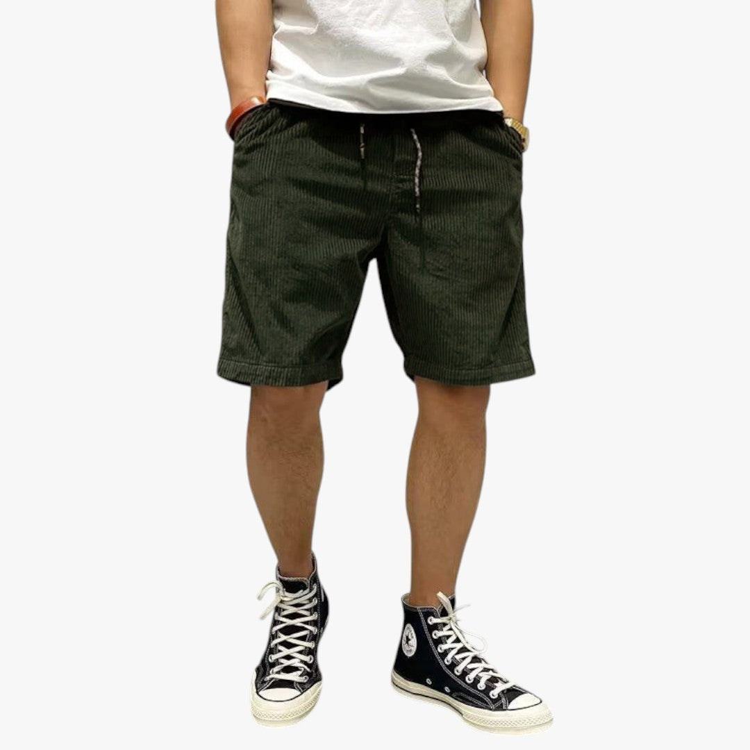 Miles & Luna Solid Color Corduroy Elastic Waist Cargo Shorts for Men