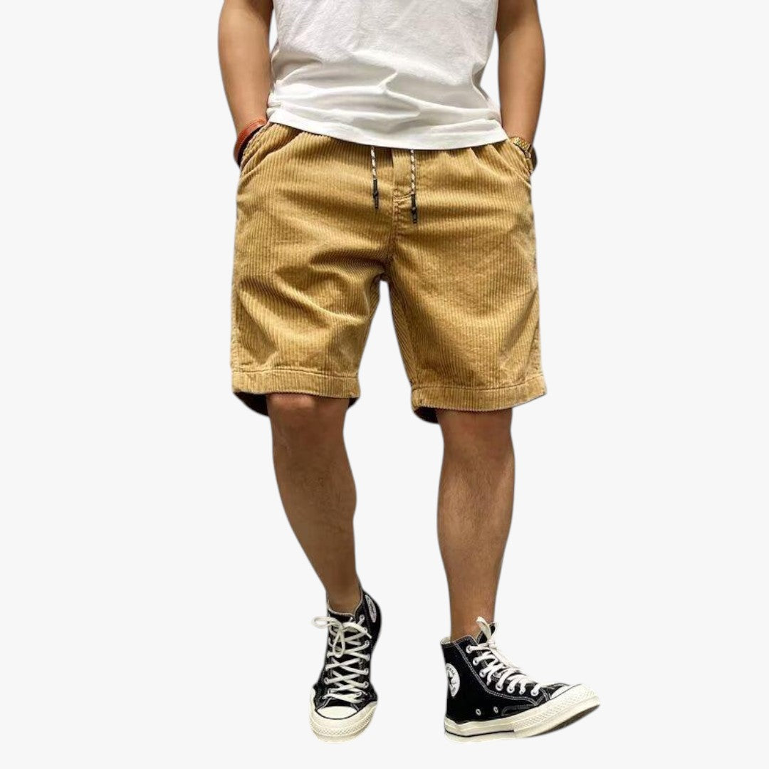 Miles & Luna Solid Color Corduroy Elastic Waist Cargo Shorts for Men