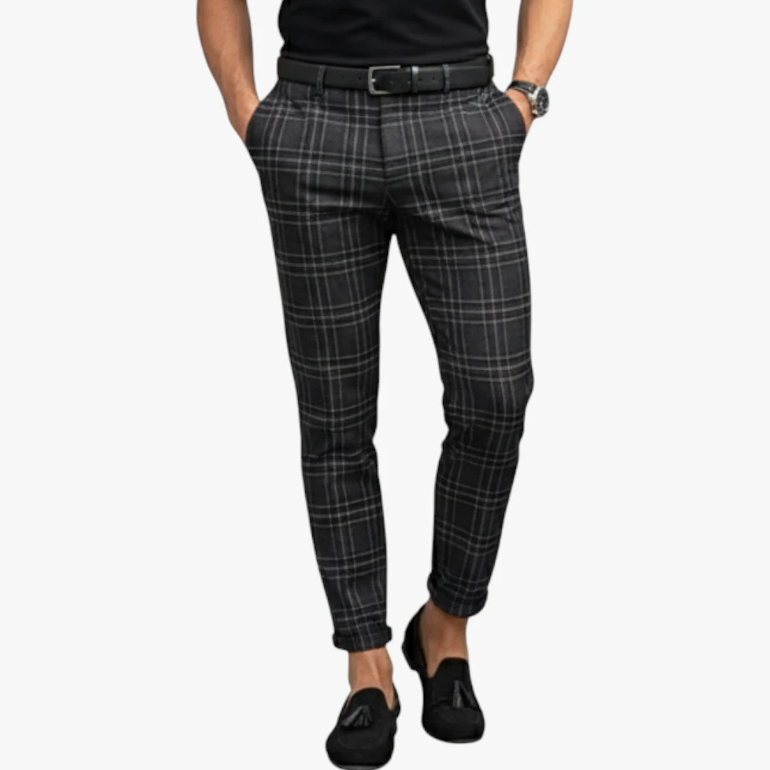Miles & Luna Stretchy Checkered Chino Pants with Slim Modern Fit for Men