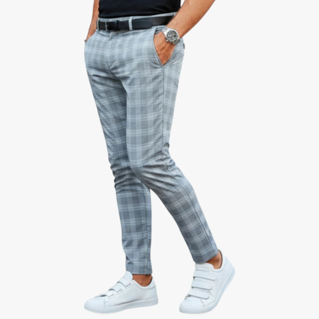 Miles & Luna Stretchy Checkered Chino Pants with Slim Modern Fit for Men