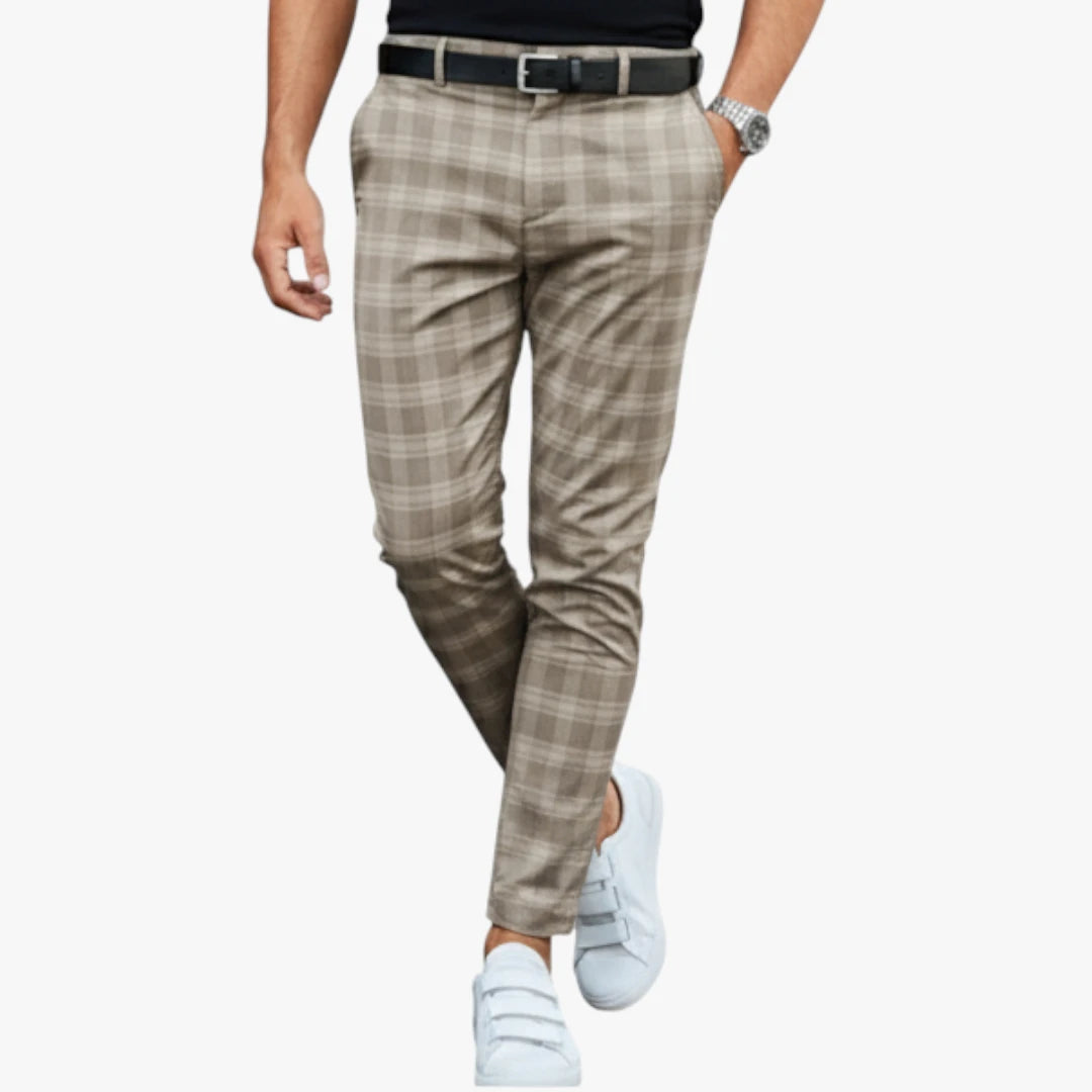 Miles & Luna Stretchy Checkered Chino Pants with Slim Modern Fit for Men