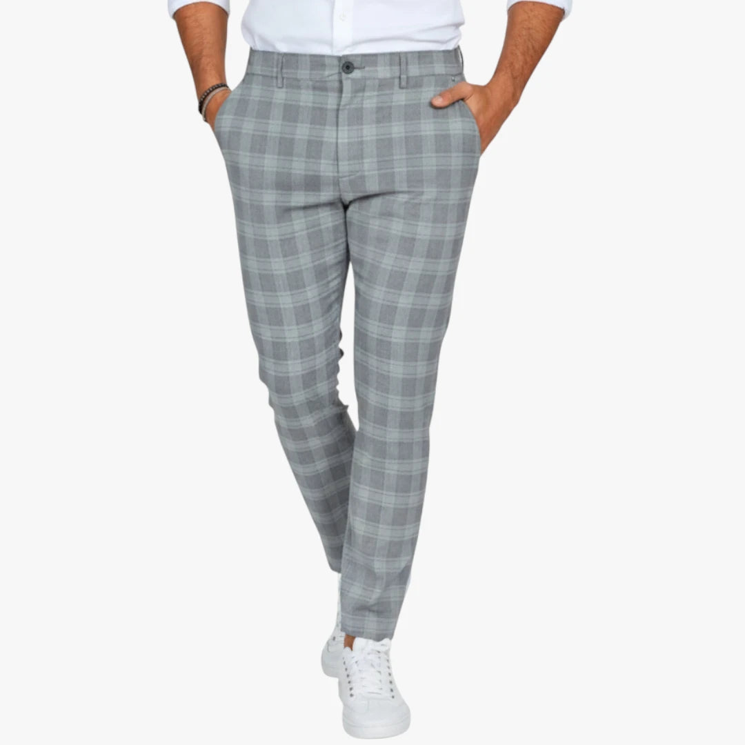 Miles & Luna Stretchy Checkered Chino Pants with Slim Modern Fit for Men