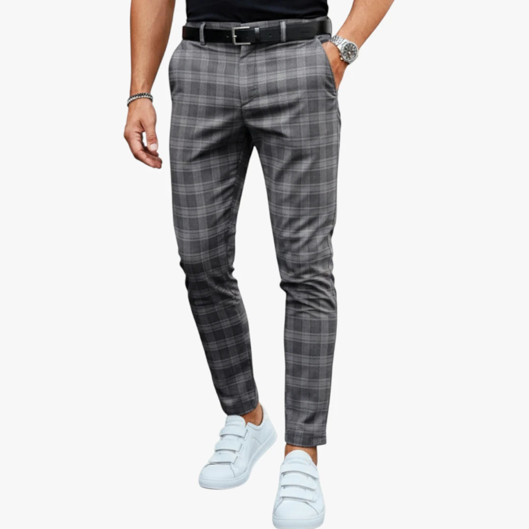 Miles & Luna Stretchy Checkered Chino Pants with Slim Modern Fit for Men