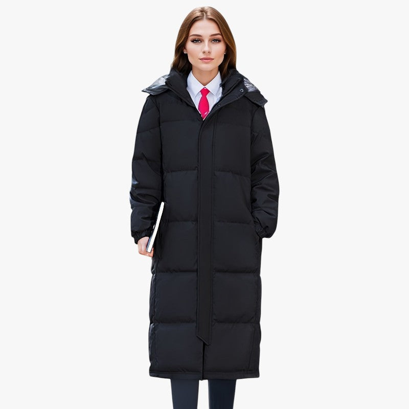 Miles & Luna Stylish Long Down Coat with Hood and Padding for Women